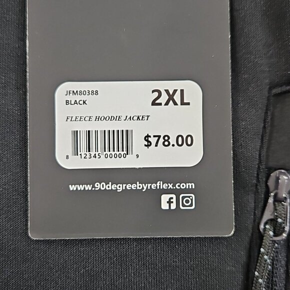 NEW 90 Degree by Reflex Full Zip Hoodie Men's 2XL Black NWT Zip Pockets Luxe - Picture 5 of 15